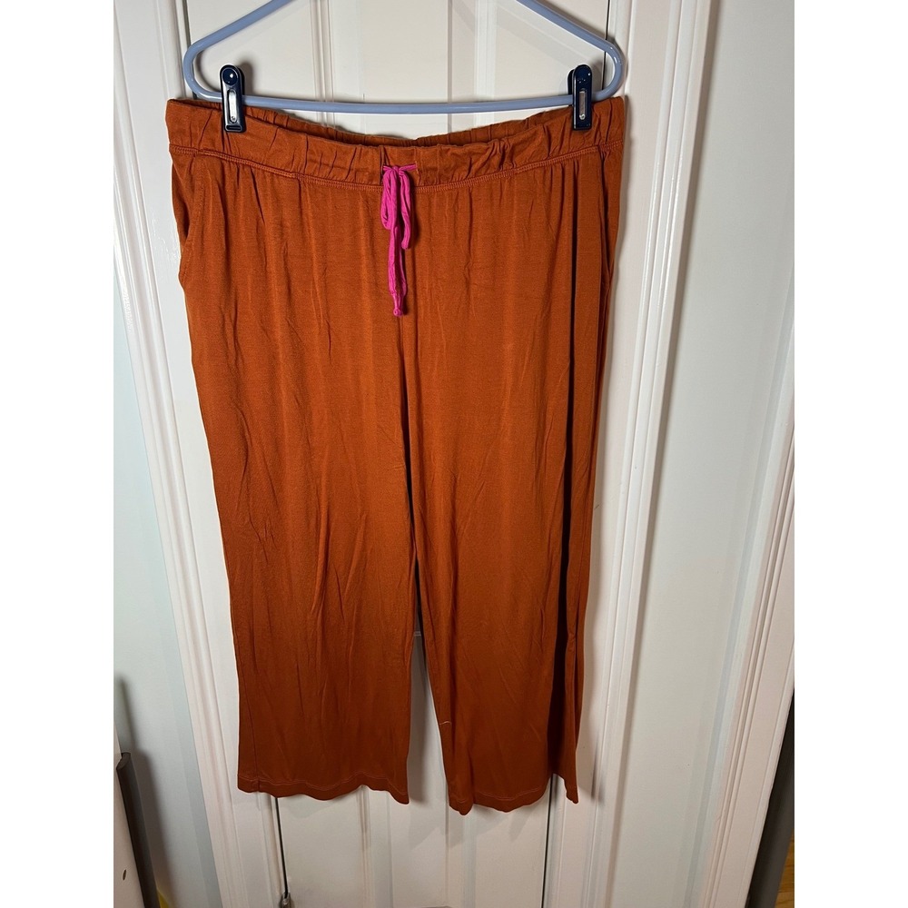 Joyspun Womens XL Pajama Pants Rust Orange Pink Drawstring Wide Leg Crop Lounge